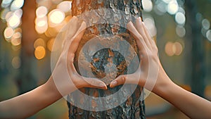 Arbor Day animation: Hands form heart on tree, planet love