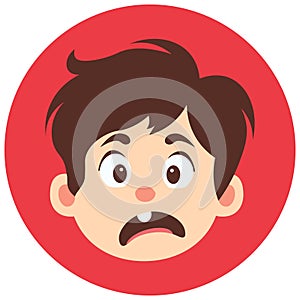 2D Illustration Scared Boy Face Expression