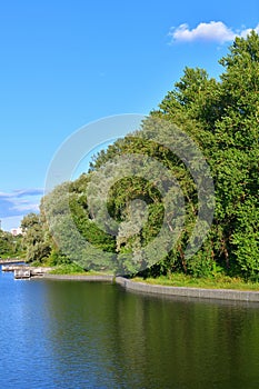 Arboretum and a large city pond in Zelenograd in Moscow, Russia