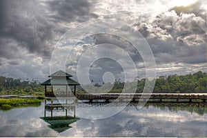 Arbour with pathway on the lake