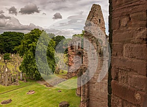 Arbroath Abbey Graveyard and ancient Ruins from High.