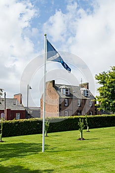 Arbroath Abbey and Saltire, Scotland