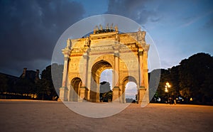 Arc de Triomphe du Carrousel in Paris at Dusk