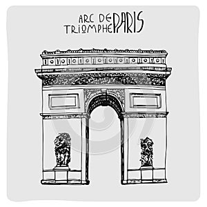 Arc de triomphe, hand drawn vector acrh in Paris, France photo
