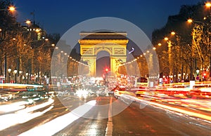 Arc De Triomphe and light trails, Paris