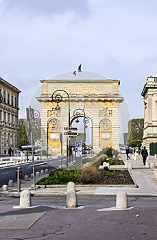 Arc de Triomphe in Montpellier, dating from 1692, with surroun
