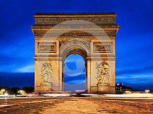 Arc de Triomphe at night, Paris, France.