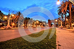 Arc de Triomphe in Parc de la Ciutadella at dusk, Barcelona