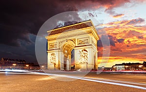 Arc de triomphe Paris city at sunset