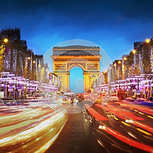 Arc de triomphe Paris city at sunset - Arch of Triumph and Champ