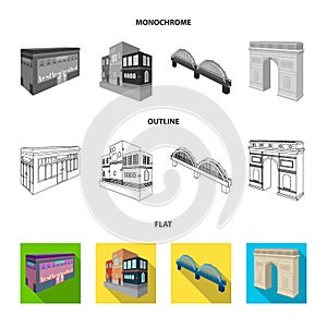 Arc de Triomphe in Paris, Reinforced bridge, cafe building, House in Scandinavian style. Architectural and building set