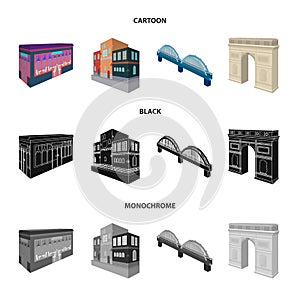 Arc de Triomphe in Paris, Reinforced bridge, cafe building, House in Scandinavian style. Architectural and building set