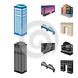 Arc de Triomphe in Paris, Reinforced bridge, cafe building, House in Scandinavian style. Architectural and building set