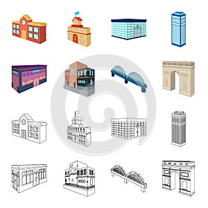 Arc de Triomphe in Paris, Reinforced bridge, cafe building, House in Scandinavian style. Architectural and building set