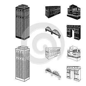 Arc de Triomphe in Paris, Reinforced bridge, cafe building, House in Scandinavian style. Architectural and building set