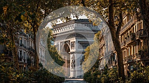 Arc de Triomphe Surrounded by Autumn Trees in Paris Evening Light