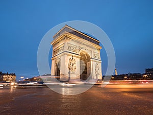 Arc de tTriomphe in Paris At Night