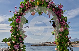 Arc flower at the beach in a sunny day with blue sky