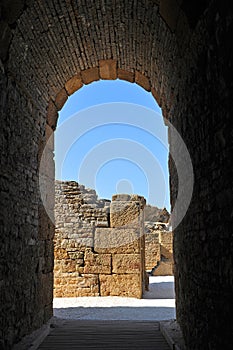 Arc of Roman theater in Baelo Claudia, Tarifa, Cadiz province, Spain