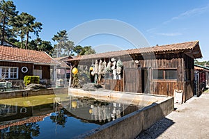 Arcachon Bay, France, oyster huts in the oyster village of Le Canon