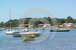 Arcachon Bay, France.Traditional boats called Pinasses near Cap Ferret