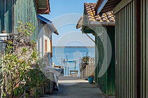 Arcachon Bay, France. Wooden houses in the oyster village of Le Canon