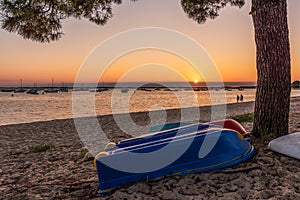 Arcachon Bay, sunset on the beach of Andernos