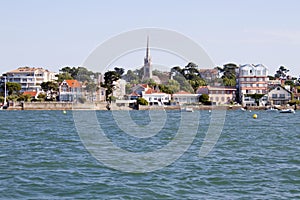 Arcachon coast from a boat seeing the Notre Dame basilique