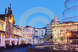 Arcada on Plaza de la Republica in Braga at dawn photo