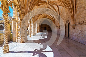 Arcade of the cloister of the mosteiro dos Jeronimos at Belem, Lisbon, Portugal