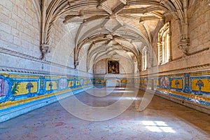 Arcade of the cloister of the mosteiro dos Jeronimos at Belem, Lisbon, Portugal