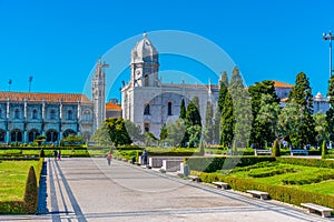 Arcade of the cloister of the mosteiro dos Jeronimos at Belem, Lisbon, Portugal