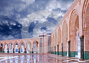 Arcade columns in Hassan II Mosque in Casablanca, Morocco photo