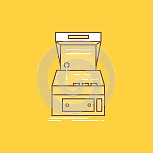 Arcade, console, game, machine, play Flat Line Filled Icon. Beautiful Logo button over yellow background for UI and UX, website or