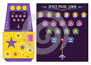 Arcade Game Machine with Alien Monsters Vector