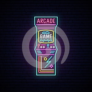 Arcade game machine neon sign. photo