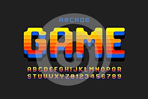 Arcade game style font design, retro 80s video game alphabet photo