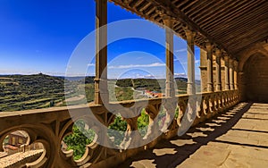 Arcade at the Iglesia de Santa Maria, Gothic fortress church in Ujue, Spain