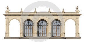 Arcade with ionic pilasters in classic style. 3d render