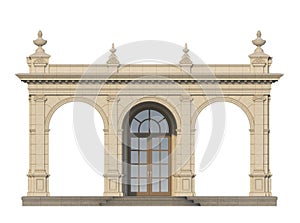Arcade with ionic pilasters in classic style. 3d render