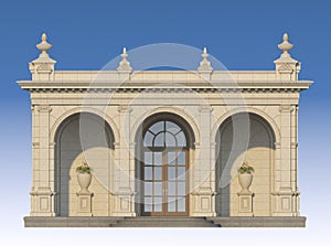 Arcade with ionic pilasters in classic style. 3d render photo
