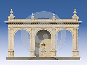 Arcade with ionic pilasters in classic style. 3d render photo