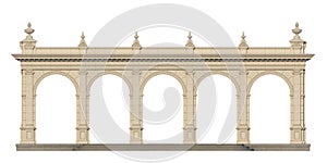 Arcade with ionic pilasters in classic style. 3d render