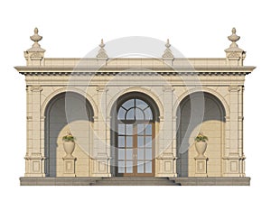 Arcade with ionic pilasters in classic style. 3d render