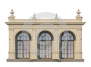 Arcade with ionic pilasters in classic style. 3d render