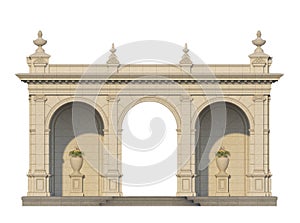 Arcade with ionic pilasters in classic style. 3d render photo