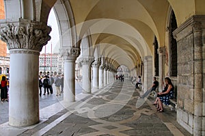 Arcade of Palazzo Ducale at Piazza San Marco in Venice, Italy