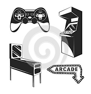 Arcade room. video game set. Gaming machine. Computer Video Game Joystick and videopad. gumball machine. Vector