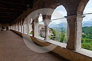 Arcade of Saint Peter church in Leonessa, Lazio, Italy