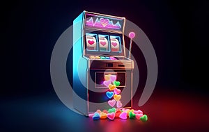 Arcade Valentines Day Heart Jackpot Slot Machine. Generative AI, Space for text